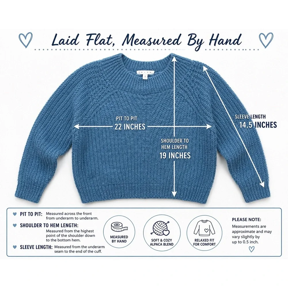 Leith Women's Medium Blue Alpaca Blend Cropped Sweater Coastal Chunky Knit